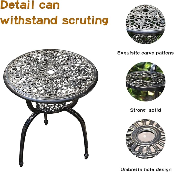 JARDIN DE CENTENNIAL 3-Piece Patio Bistro Furniture Set Cast-Aluminum Bistro Table Set for Lawn,Garden,Backyard…(Dining SETCopper)