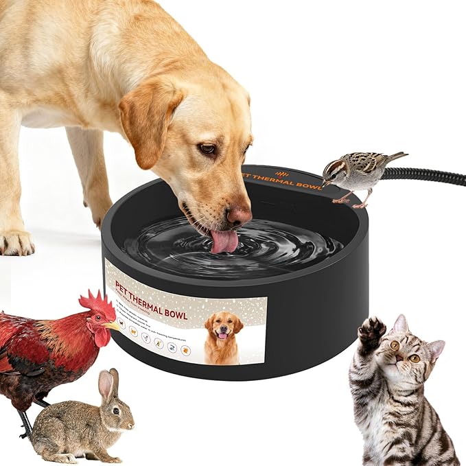 2.2L Heated Dog Bowl, Provides No Freeze Water, Pet Water Heater for Dogs/Cats/Chickens/Birds/Livestock, Black