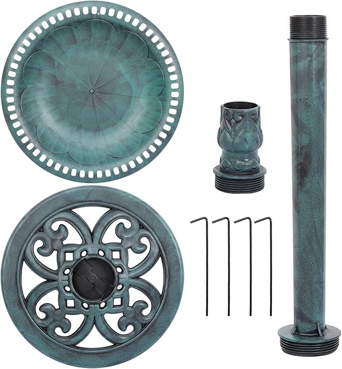 ZENY 28 Inch Height Polyresin Bird Bath Antique Outdoor Garden Decor Vintage Yard Art, Green