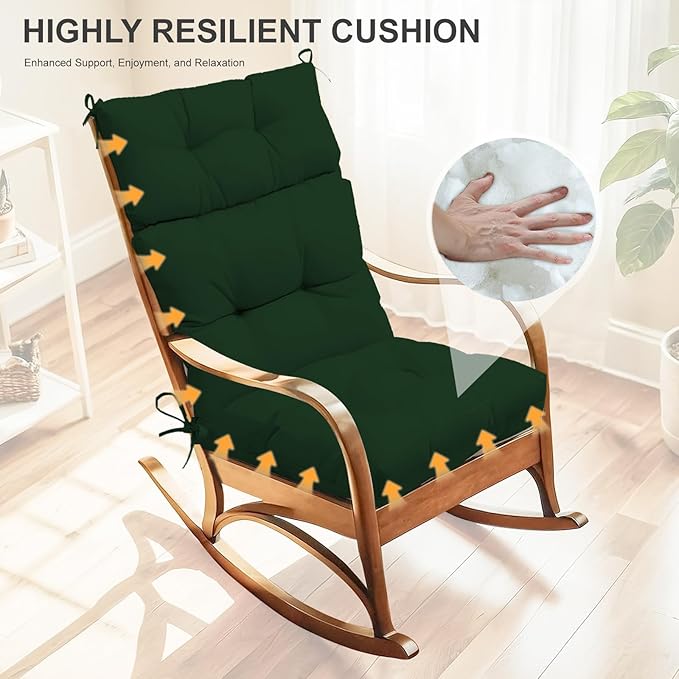 Outdoor High Back Chair Cushions 2-Pack, 44"x22"x 4" Fade-Resistant Waterproof Tufted Pads with Ties for Patio Rocking & Adirondack Chairs (Dark Green)