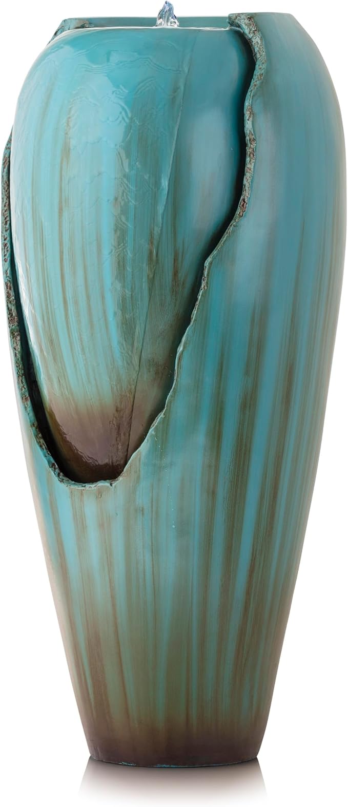 Alpine Corporation 33" Tall Outdoor Antique Jar Water Fountain, Vintage Cascading Design with LED Lights, Garden, Patio & Yard Decor, Turquoise