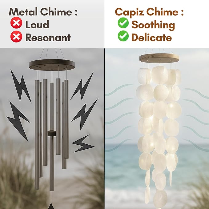 Solange & Frances Natural Capiz Shell Wind Chimes for Outside - Unique Valentines Day Gifts, Gifts for Women Who Have Everything, Gift for Men. Sea Glass Windchimes for Outdoor Decor or House Decor