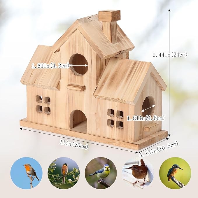 Bird House,Large Bird Houses for Outside,Hummingbird House,Bluebird Finch Wooden Hanging Birdhouse for Garden Wooden