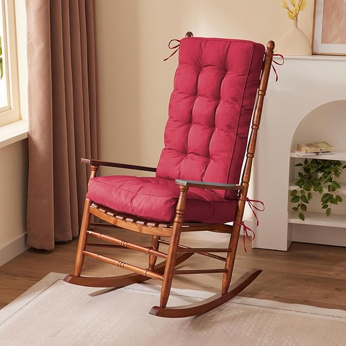 Rocking Chair Cushion, Waterproof and Fade-Resistant Patio Chair Cushions, Tufted Chair Pads for Rocker Furniture, 18x18 Inch, Indoor/Outdoor Seat Cushions with Ties, Burgundy