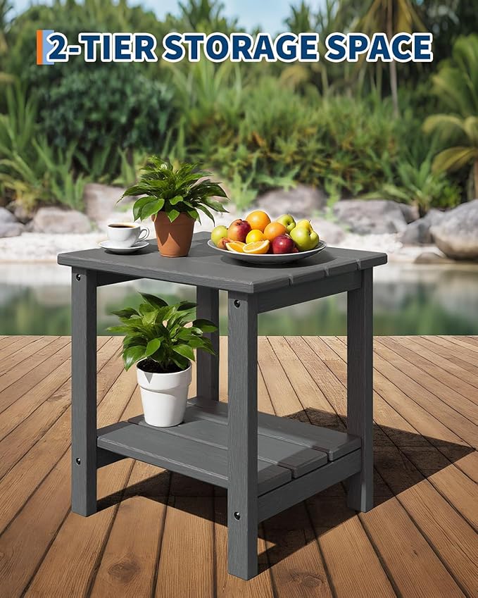 GarveeLife Folding Adirondack Chairs Set of 4 with 2 Side Table, HDPE Plastic Outdoor Chairs with Wood Texture - 380 LBS & Weather Resistant for Fire Pit, Deck, Patio, Pool, Backyard - Gray