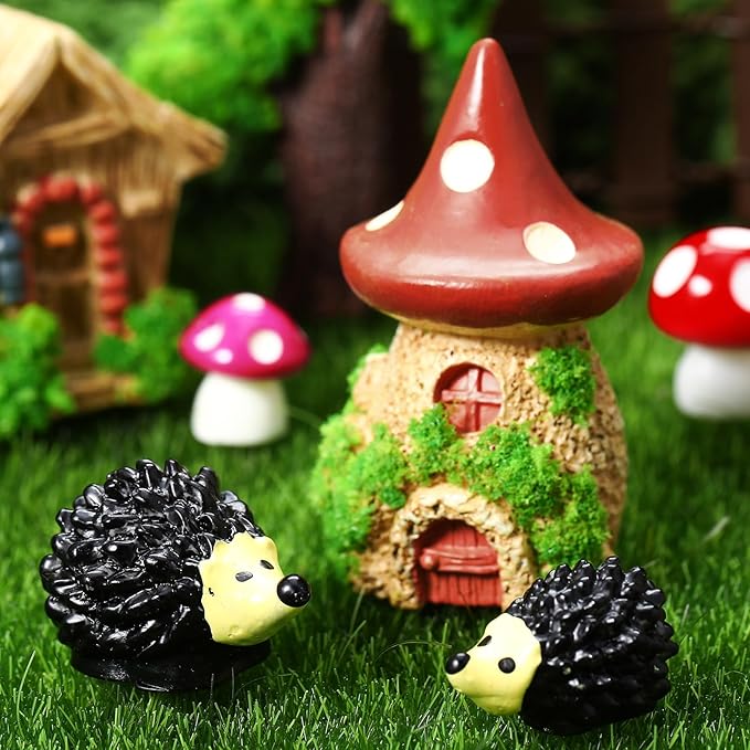 68 Pcs Fairy Garden Accessories Mini Resin Animals Figures Miniature Ducks Mushroom Ladybug Table and Chairs Bridge Pond Fence Moss Bonsai Landscape Ornaments Kit for Garden DIY Craft