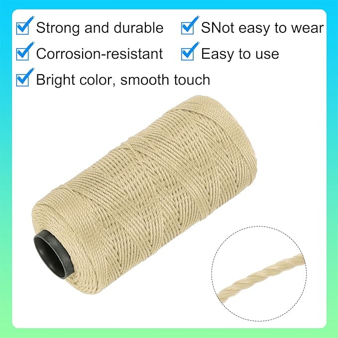 MECCANIXITY Nylon String 3 Strands Twisted Mason Line 1.5mm x 218 Yards Nylon Twine String for DIY Projects, Home Improvement, Gardening, Gift Wrapping, Christmas Party Supplies, Light Khaki