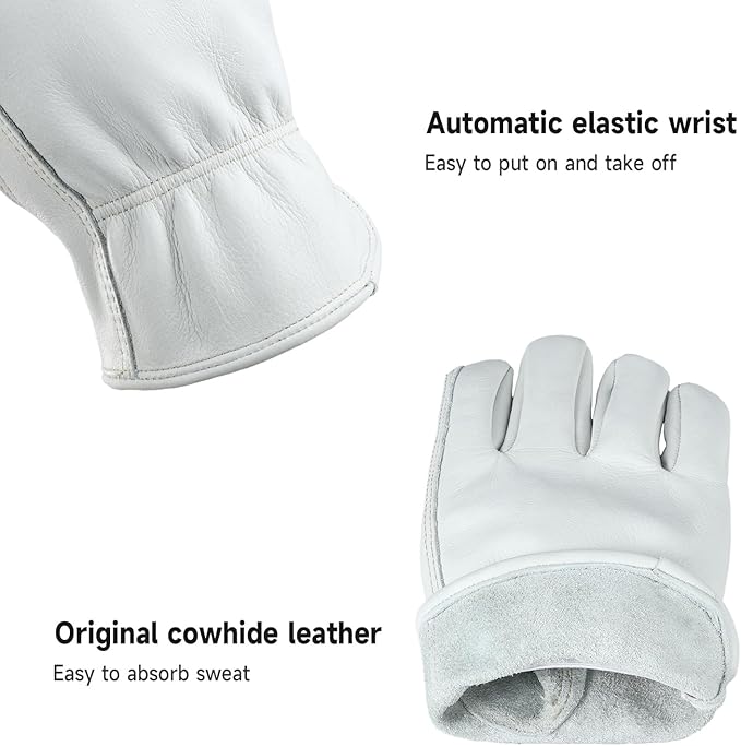 OZERO Gardening Work Gloves Men,3 Pairs Insulated Heavy Duty Cut Resistant Thorn Proof Leather Cowhide Mens Women Mechanic Garden Gloves for Driving Welding-Light Cyan Medium