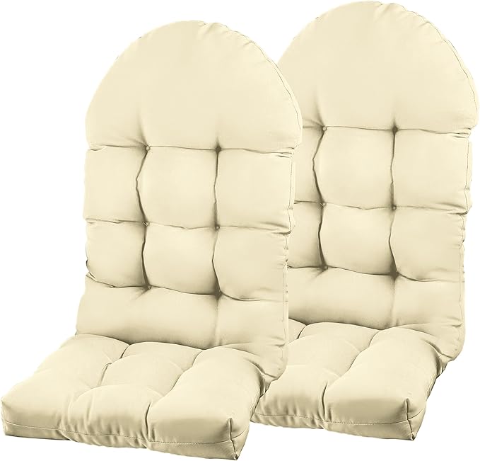 Adirondack Chair Cushion, Rocking Chair Cushion 44x19.4x4 inch, High Back Patio Cushions of Upper and Lower with Ties, Sunscreen and Fade-Resistant (Vanilla Ice, 2)