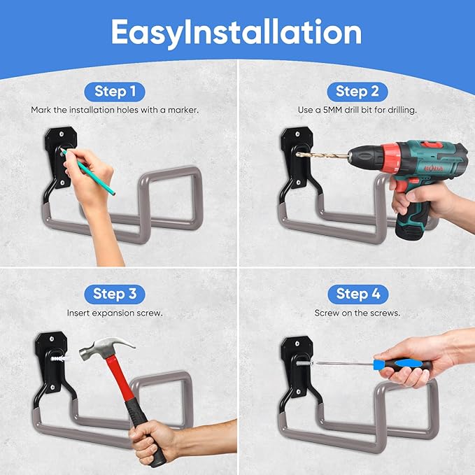 2 Pcs Garden Hose Holder Hanger Wall Mount, Heavy Duty Water Hose Holder for Outdoor/Indoor Use in Yard, Metal Durable Hose Hooks, Ideal for Water Hose Storage (Gray)