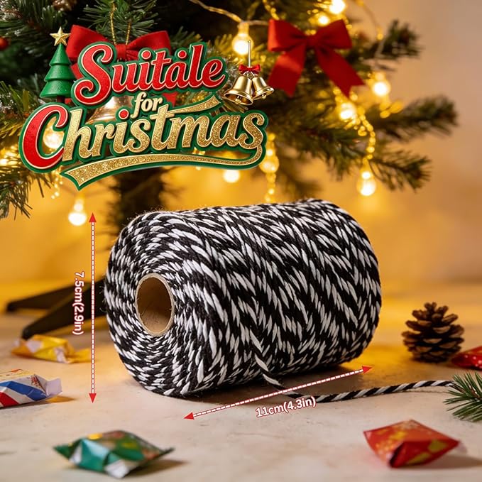 SMART&CASUAL Black and White Cotton Twine, 700 Feet Natural Bakers String for Cooking, Crafts, Gift Wrapping, Butchers, Christmas and Wedding Decor