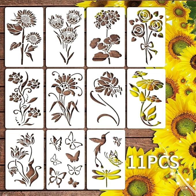 Garden Fence Large Flower Stencils - Reusable Floral Stencil DIY Decoration for Painting on Wood Walls Pattern, Jumbo Sunflower Yard Spray Paint Big Crafts Floor Stencils (CP-9)