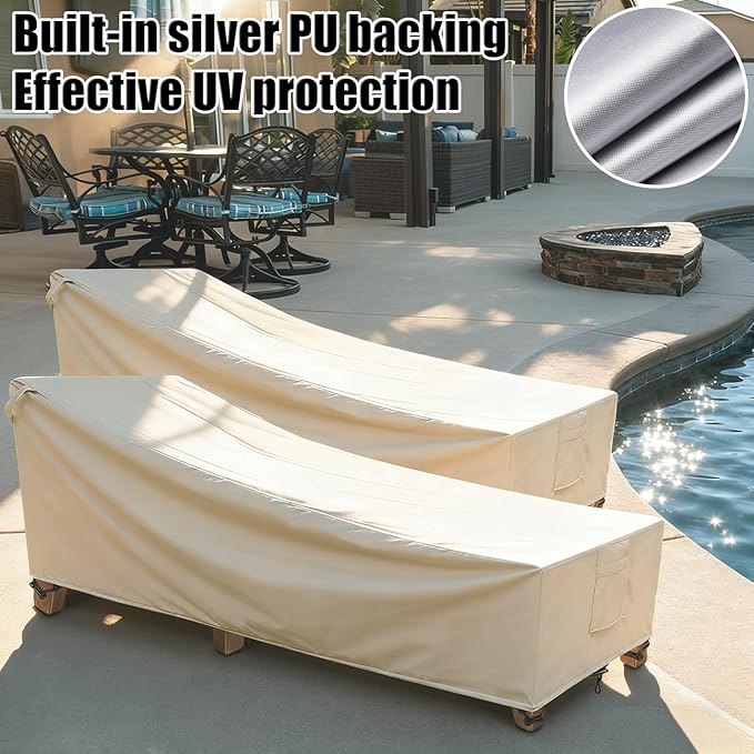Chaise Lounge Cover Outdoor Waterproof - 2Pack, 600D Weather-Resistant Polyester UV-resistant And Tear-resistant Fabric, Patio Lounge Chair Covers 80"L x 30"W x 27" H, Beige