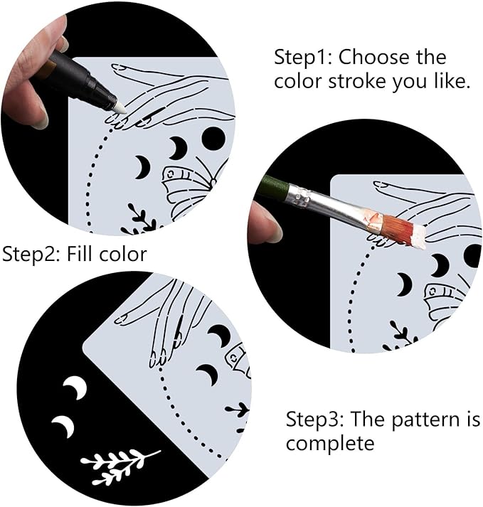 GORGECRAFT 12"X12"Moon Phase Stencil Butterfly Templates Square Plastic Leaves Drawing Templates Lifting Hands Ring Star Templates Witch Magical Decoration Stencil for Painting on Wood Wall Shirt