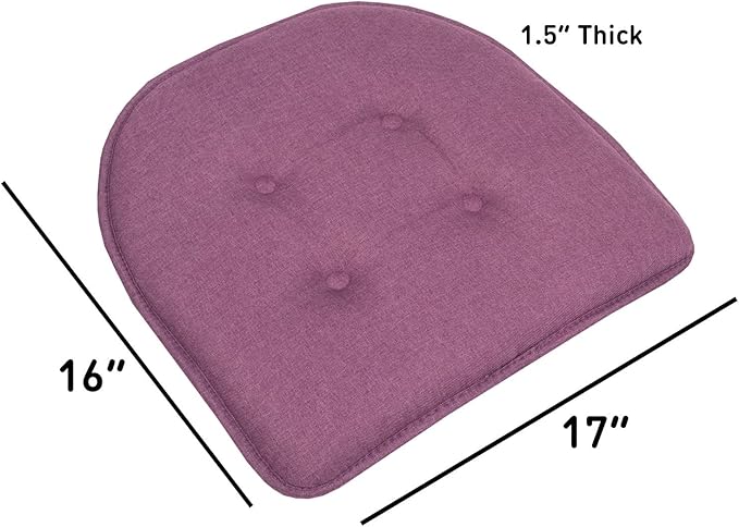 Chair Cushion Memory Foam Pads Tufted Slip Non Skid Rubber Back U-Shaped 17" x 16" Seat Cover, (Pack of 3)
