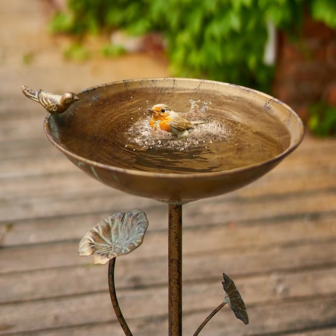 Diam 11.4" W x 28.5" H Cast Iron Pedestal Bird Bath, Bird Baths for Outdoors,Vintage Metal Bird Bath Garden Yard Decoration