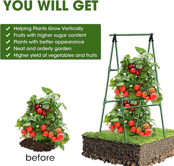 Cucumber Trellis for Raised Bed, Small Foldable A-Frame Garden Trellis for Climbing Plants Outdoor,Plastic-Coated Steel Core for Cucumber Beans and Vine Type Plants ﻿ (Green, 15x47in)