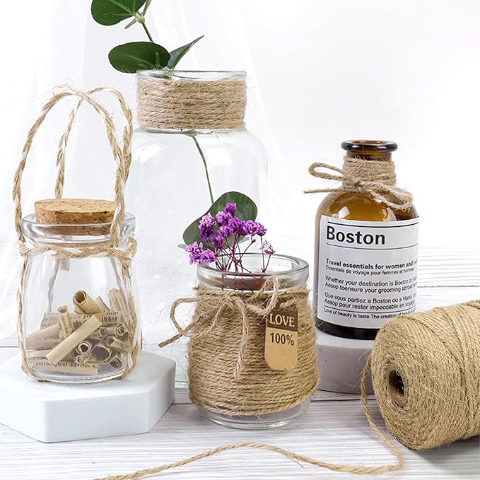 Jute Twine String - 656ft Eco-Friendly Natural Cord for Crafts,Butcher Cooking & Packaging | 2mm Thick Jute Rope | Extra Long Decorative Tying,Plant Support & DIY Projects