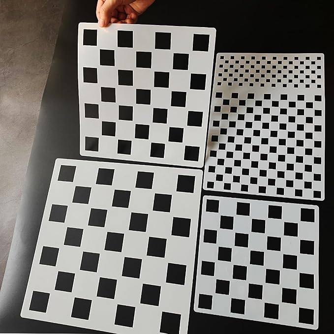 Checkerboard Stencils - 4 Pcs Assorted Sizes Reusable Checks Templates for Wood, Pillows, Walls, Scrapbooks, Cards, and DIY Crafts