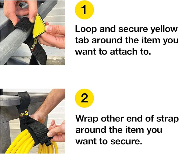 Twin-Straps by Wrap-It Storage - 12" (6-Pack) - Hook and Loop Hanging Cord Wrap for Multi-Purpose Cable and Hose Storage