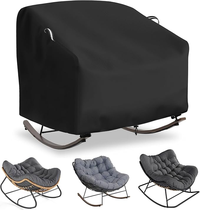 STARTWO Outdoor Papasan Rocking Chair Cover, Patio Furniture Covers Waterproof adapter for Egg Rocking Chairs and Rattan Wicker Lounge Chairs, 41"L x 45"W x 31"H, Black