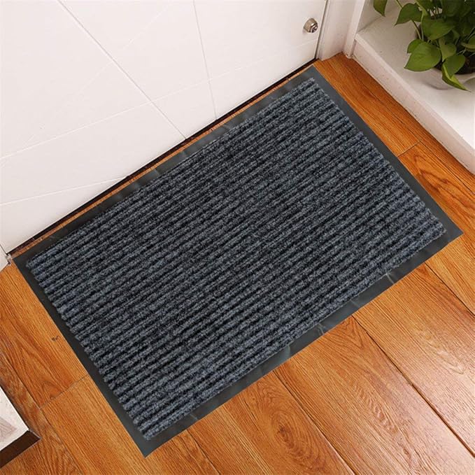LuxUrux Durable Rubber Door Mat - Heavy Duty, Indoor/Outdoor, Easy to Clean, Waterproof, Low-Profile Entry Mat for Entry, Patio, Garage - High Traffic (23'' x 35'', Striped Gray Design)