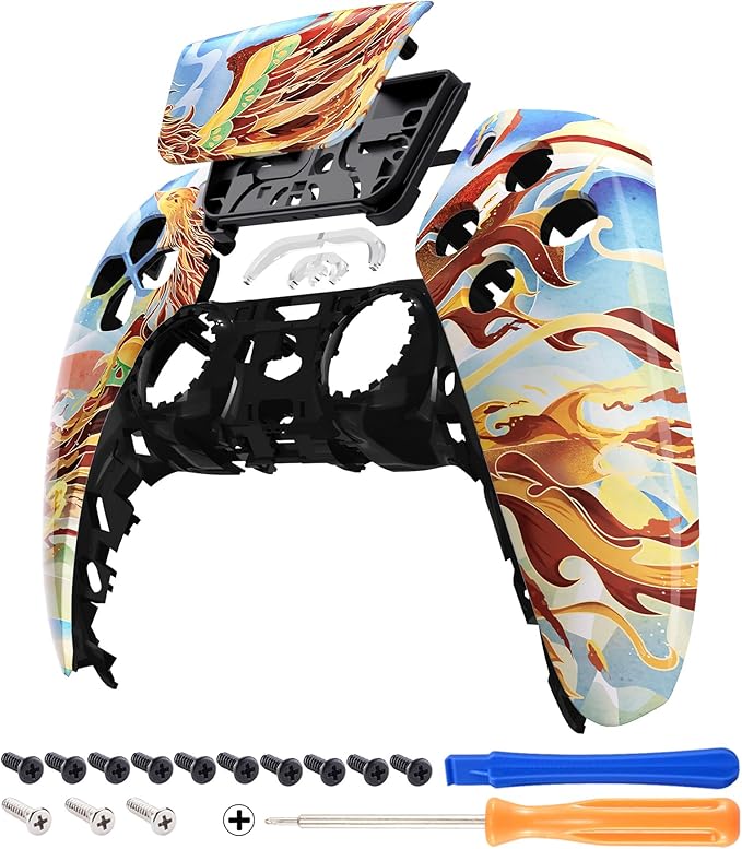 eXtremeRate Fire Phoenix Touchpad Front Top Shell Compatible with ps5 Controller BDM-010 020 030 040 050, DIY Replacement Shell Custom Touch Pad Cover Compatible with ps5 Controller