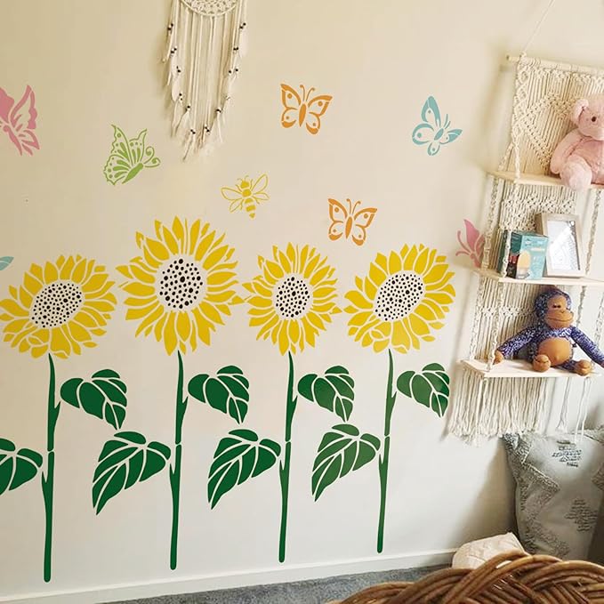 Large Stencils for Painting on Wood Fence Giant Wall Stencils Reusable Templates for Garden Fence Window Wall Furniture Mural (Sunflower)