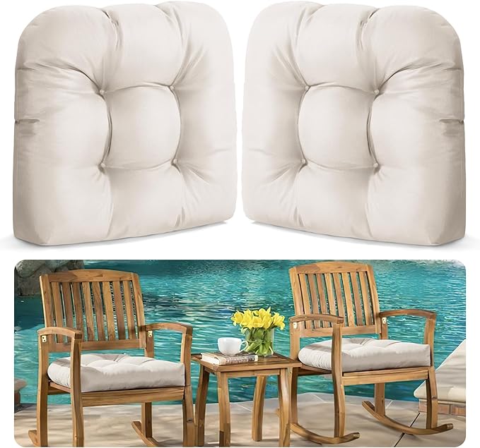 MAGIC ELEPHANT Outdoor Chair Cushions Set of 2, Memory Foam Seat Cushion Pads for Wicker Chair and Patio Furniture, 19 x 19 Inches (Antique White)