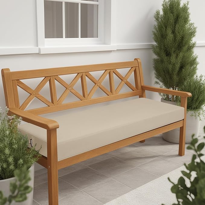 idee-home Outdoor Bench Cushion Waterproof, Bench Cushions for Outdoor Furniture, Patio Porch Swing Replacement Seat Pad with Ties for Garden Backyard, 42 x 18 Inch Beige