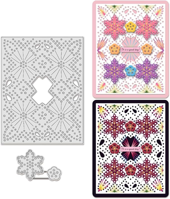 BENECREAT 2Pcs Stitched Flowers Cutting Dies, Snowflake Background Die Cuts DIY Craft Carbon Steel Embossing Template for Card Making Photo Decorative Paper Scrapbooking, 0.8mm Thick