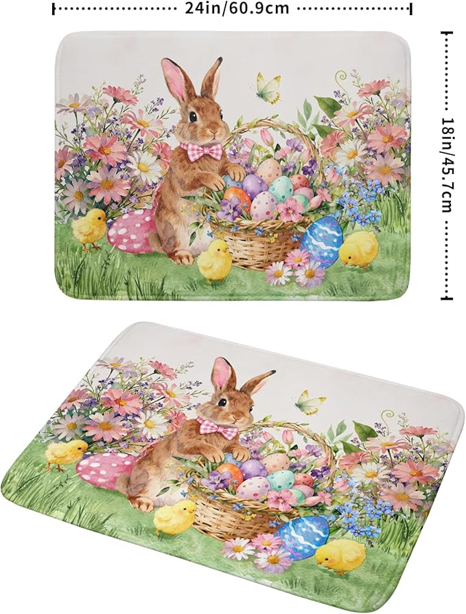 Easter Bunny Eggs Dish Drying Mat for Kitchen Counter 18x24 Inch Spring Flowers Large Microfiber Dish Drainer Rack Mats
