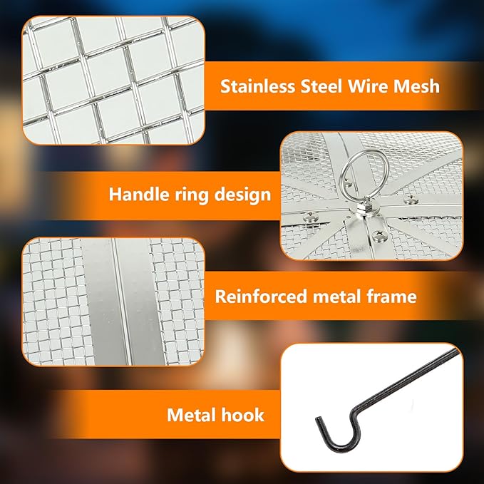 36 Inch Fire Pit Spark Screen,Stainless Steel Fire Pit Screen Cover with Handle&Poker,Outdoor Fire Pit Screen Cover Round Mesh Lid Heavy-Duty for Backyard/Beach/RV Camping