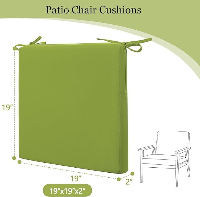 idee-home Outdoor Chair Cushions Set of 4, 19" x 19" Outdoor Seat Cushion Waterproof Patio Furniture with Ties, Dining Chair Pads