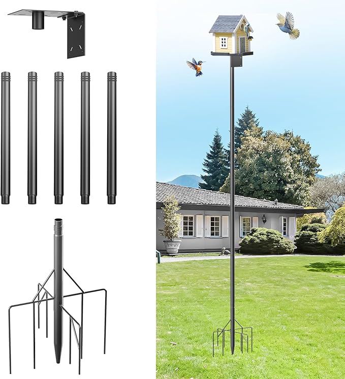 92 Inch Bird Feeder Pole with 9-Prong Base, 2026 New Heavy Duty Bird House Pole for Outdoor Feeders & Birdhouse, BirdFeeding Stand for Decor, Birdwatching & Weather Stations
