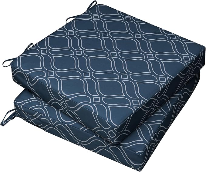 AAAAAcessories Outdoor Seat Cushions for Chairs, Waterproof, Fade-Resistant, 19" x 19" x 3", Patio Furniture Replacement Cushions, Set of 2, Slate Blue Vine Trellis