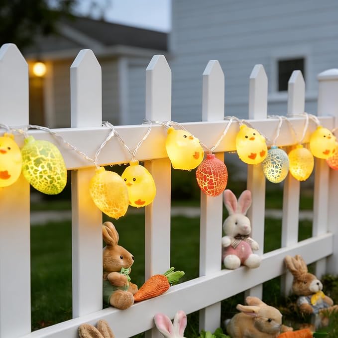 Easter String Lights 9.8FT 20 LED Yellow Chicks Cracked Egg String Lights,Spring Easter Decor,Hanging Spring Themed Party Lights for Indoor & Outdoor Party Birthday Garden (Egg 9.8FT)