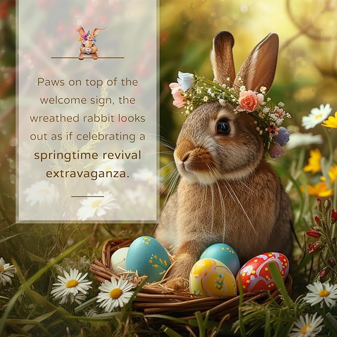 Easter Decorations for Front Door: Spring Wreath Bunny 3D Welcome Sign for Wall Decor Rabbit Wreaths Hanging