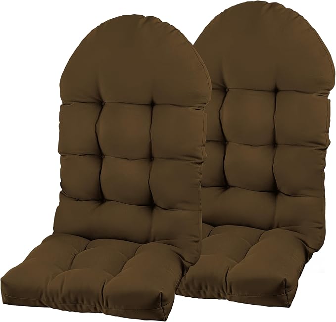 Large Adirondack Chair Cushion, Rocking Chair Cushion 50x20.8x4 inch, High Back Patio Cushions of Upper and Lower with Ties, Sunscreen and Fade-Resistant (Brown, 2)