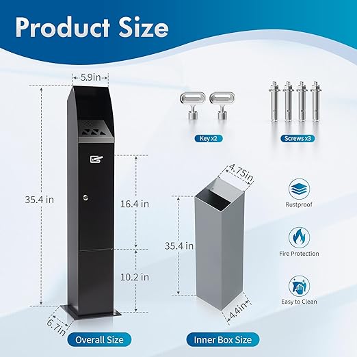 Commercial Trash Can Disposal Outdoor Vertical Trash Can Standing Rubbish Bin for Patios Gardens Hotels Pubs Offices(Black)