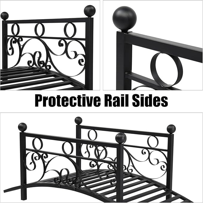VINGLI 3.4ft Metal Garden Bridge, 330lbs Capacity Garden Bridges for Outdoors with Anti-Rust Coated Finish, Easy Assembly, Outdoor Decor Bridge for Garden Landscape, Backyard, Stream, Pond