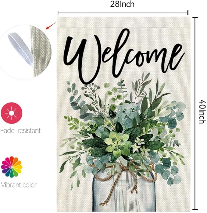 CROWNED BEAUTY Spring House Flag 28x40 Inch Double Sided Floral Mason Jar Large Burlap for Outside Welcome Holiday Yard Party Decoration CF870-40