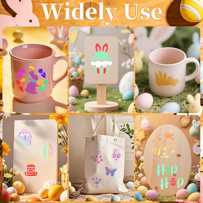 72 PCS 3x3 Inch Spring Easter Stencils for Painting - Reusable Easter Templates Chicks Eggs Bunny Farm Spring Painting Templates on Wood, Glass, Fabric, Window Door Decor DIY Decoration