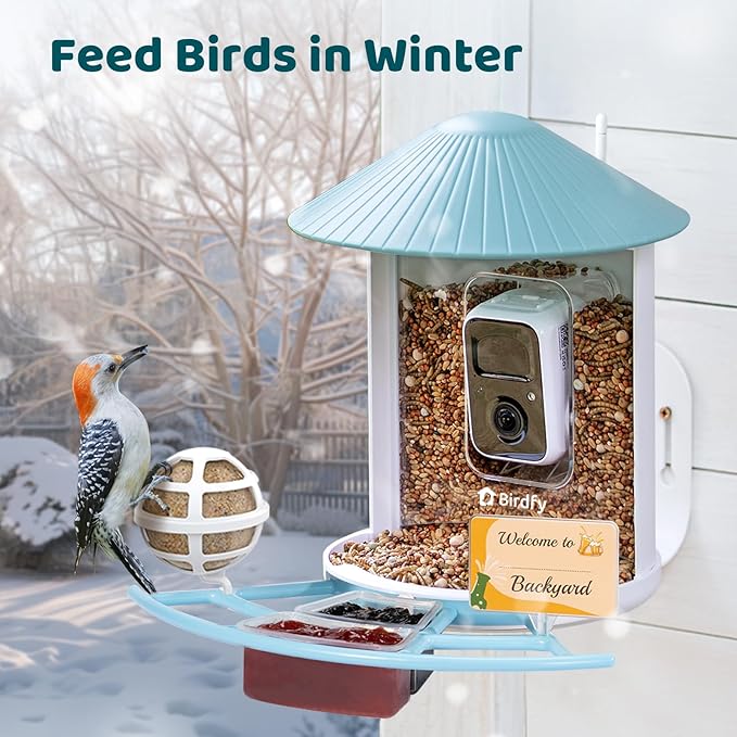 NETVUE by Birdfy Pro Perch - Wider Extension Perch to DIY Add-ons Including Suet Ball, Mini Hummingbird Feeder, Fruit Holder, Jelly Feeder and Welcome Card, Ideal for Bird Lover (Blue)