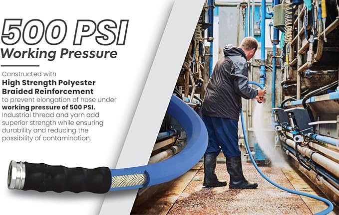 AG-LITE AL58150 5/8" x 150' Rubber Farm & Ranch Water Hose, Lightweight, 500 PSI, -50°F to 190°F, Polyester Braided, Brass GHT Fittings, 4 Finger-Grip Bend Restrictor, Agriculture & Industrial Use