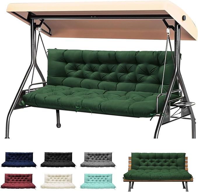 Porch Swing Cushions, Waterproof Swing Cushions Replacement with Backrest, Outdoor Swing Bench Cushions 2-3 Seater Replacement for Patio Furniture 60x40 (Green)