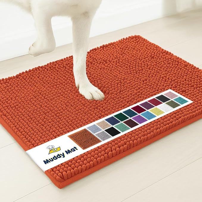 Muddy Mat® | Super Absorbent Door Mat Indoor, Microfiber Quick Dry Chenille Entryway Rug, Non-Slip Front Door Mat, Indoor Mats for Entryway, Machine Washable Pet Rug, Orange Large 35"X24"