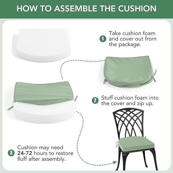 Outdoor Chair Cushions Set of 2: Waterproof & Fade Resistant Patio Furniture Cushions - 19 x 19 x 2 Inch Non Slip Round Corner Seat Cushion Pads with Removable Cover for Garden Yard Lawn, Sage Green