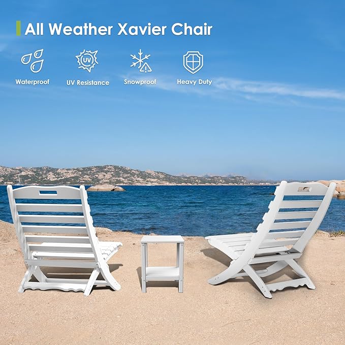 GREENVINES Folding Wave Chairs Set of 2 | Xavier | Portable Adirondack Chair | HDPE Plastic | All Weather | White | for Fire Pit Beach Poolside Outdoor Deck Garden Patio Porch Fishing