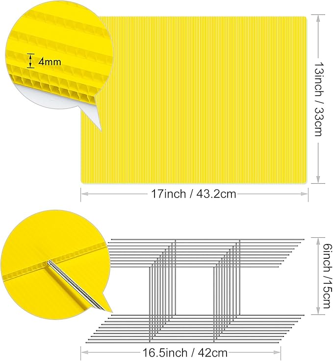 IKAYAS 10 Pack Blank Yellow Yard Signs with Stakes, 17 x 13 Inches Garden Yellow Yard Signs Yard Sale Signs Corrugated Plastic Signs for Party Decorations,Garage Sale, Guidepost, Open House